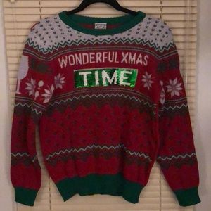 Holiday Sweater Wonderful Xmas Time/Wine. Sz S.